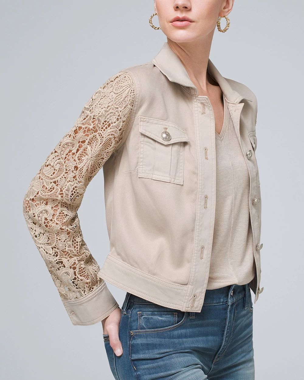 Lace Sleeve Utility Jacket White House Black Market